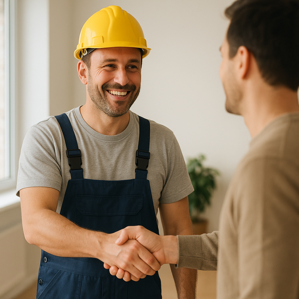 Contractor celebrating successful website launch